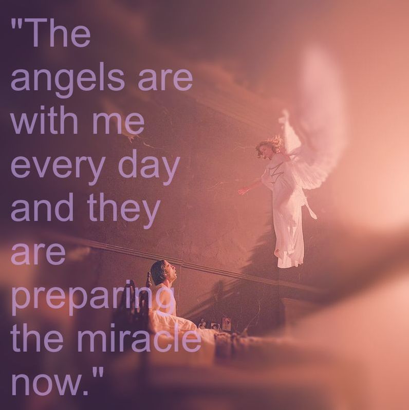 Angel appears to a man, sitting in bed. Affirmation: 