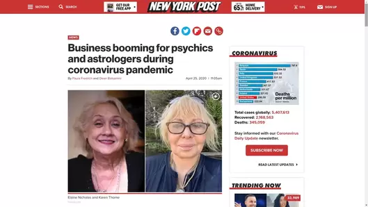 Renowned Psychic Elaine in an New York Post Newspaper Article